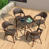 Purple Leaf Rattan Choreography Table And Chairs Outdoor Rattan Chair Three Sets Outdoor Leisure Garden Tenchair Patio Balcony Tea Table And Chairs Combination
