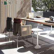 Outdoor casual stainless steel table and chairs Courtyard Room Rattan-chair Villa Open waterproof teak long table minimalist furniture