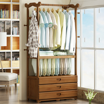 Clothes hanger Home hanging clothes Nan bamboo shelve floor Home bedroom Multi-functional Easy clothes hat rack clothes storage rack