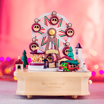 jeancard Wooden Music Box Ferris Wheel Christmas Market Music Box Girls' Birthday Christmas Gift