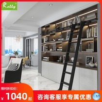 Aluminum alloy bookshelf ladder mobile climbing ladder Book room bookcase Home Straight ladders Interior loft Wardrobe Cabinet cupboard Pulley Ladder