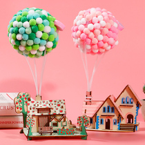 Childrens diy hair ball flying House glowing hot balloon wooden house hand-assembled creative paste material bag toy