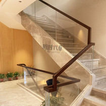 Hangzhou stair handrail indoor tempered glass simple modern solid wood railing overall stair customization