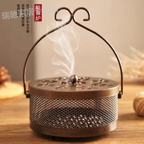 Retro creative fireproof mosquito box mosquito coil mosquito tray household incense burner sandalwood mosquito holder aromatherapy stove with lid Zen iron