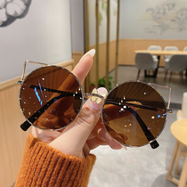 French Clili Kaer cat ears ~ retro metal round frame sunglasses big face slim sunglasses