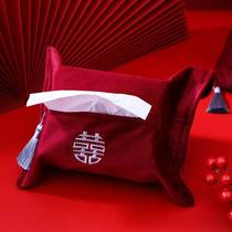 Chinese wedding towel set red velvet paper set fabric napkin box drawing tube living room bedroom wedding room decoration