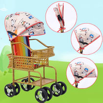 Rattan chair baby trolley foldable bamboo bamboo woven travel can sit and lie simple home pediatric hand-push rattan