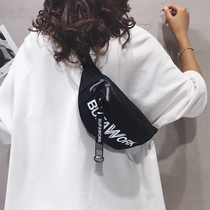 ins canvas bag female 2023 new Harajuku style personality chest bag street student shoulder Messenger bag sports pocket
