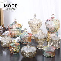 European luxury crystal glass sugar jar storage jar jewelry candy snack jar household with lid American decorative ornaments