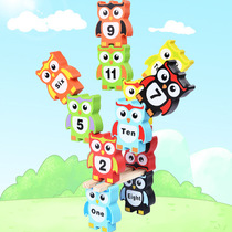 Childrens wooden large color digital stacked high building blocks childrens educational balance owl stacked Music Toys