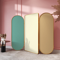 Light luxury screen partition living room porch folding mobile room decoration simple modern leather creative metal folding screen