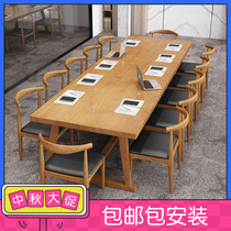 Nordic solid wood conference table long table simple modern office table and chair combination creative negotiation table training table Workbench