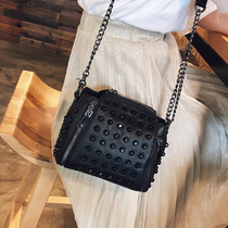 Tide brand leather small bag womens 2021 New Korean rivet Hand bag retro Joker soft leather shoulder shoulder bag