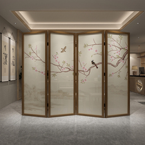 New Chinese style flower and bird screen folding mobile solid wood simple present porch wall hotel tea room home cover folding screen