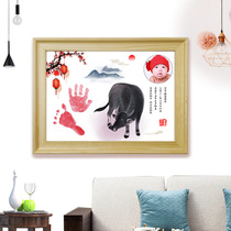 Niu baby photo fetal hair painting diy homemade material newborn baby handfoot prints twelve Zodiac fetal hair souvenir