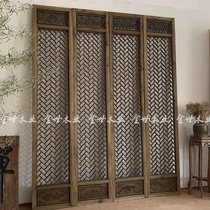 Dongyang wood carving old partition screen antique new Chinese carved solid wood flower grid doors and windows living room background wall customization