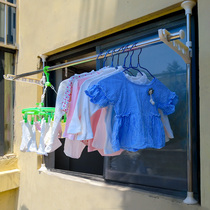  Balcony window outside the clothes rack telescopic floor-to-ceiling clothes rack hanging from the sky inside and outside the bedroom free of punching