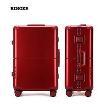 BINGER aluminum frame red wedding suitcase accompanied by wedding pull rod case bride dowry suitcase Suitcase Wedding box