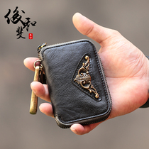 xmyb retro washed head layer cow leather small key bag handmade men genuine leather zipper lock spoon bag
