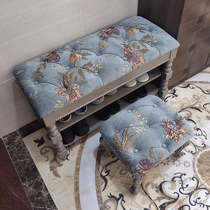 High grade gray fabric solid wood shoe stool home shoe cabinet door simple modern porch stool entrance door shoe stool cabinet