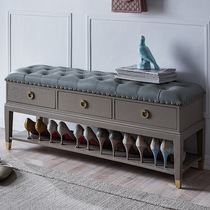 High-grade gray drawer light luxury shoes stool home shoe cabinet door solid wood storage stool new Chinese style full-mounted entrance stool
