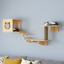 Luxury solid wood cat wall hanging cat nest cat climbing frame wall type jumping platform springboard ladder wooden wall cat furniture