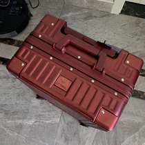 Senior wine red tie rod aluminum frame box Bride wedding dowry box universal wheel travel password suitcase