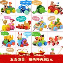 Baby dragging toddler toy men and women hand pushing wooden baby dragging toddler toy car within 3 years old