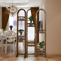 American country screen partition folding screen Entrance Living room Bedroom office Chinese solid wood folding mobile flower stand