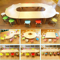  Solid wood combination splicing table Training course Desks and chairs Painting Childrens art class Tutoring class Small dining table Student set