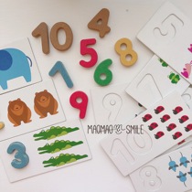 MAO self-reserved Love number of small basin friends ~ plantoys wooden numbers learning matching building block cards