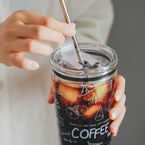 Large-capacity straw cup for men and women with high facial value summer household net celebrity drinking milk tea coffee glass water cup