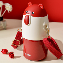  Childrens thermos cup with straw water cup obliquely across male kindergarten primary school students portable stainless steel kettle Female baby summer