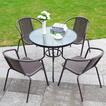 Outdoor table and chairs patio with umbrella combined outdoor waterproof sunscreen open-air minimalist milk tea shop iron art small table and chairs