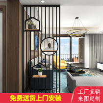 New Chinese iron art stainless steel net red partition screen Modern simple column entrance entrance Light luxury living room customization
