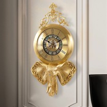 Brass Elephant Villa Wall Clock European-style Light Luxury Living Room Watches Home Wall Wall-mounted American Art Personality Clock