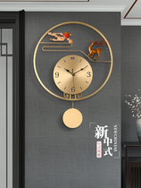 New Chinese living room pure copper wall clock Household atmospheric hanging watch wall clock background wall fashion decorative clock decoration
