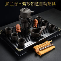 Lazy kung fu tea set set home simple set of solid wood tea tray ceramic purple sand ice crack teapot tea cup tea table