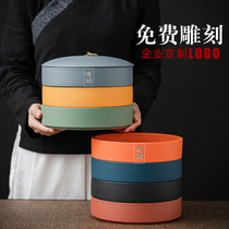 Painted pottery Puer tea cans home large tea cake cans high-grade ceramic tea packaging storage box superimposed storage moisture-proof