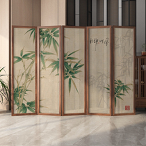 New Chinese screen folding mobile solid wood folding screen partition living room door blocking home modern simple office