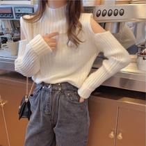 2020 autumn new careful machine Joker shoulder-off wear half-height collar pullover long sleeve knitted sweater base shirt women