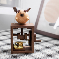 Flying pig hand-cranked wooden Music Box Music Box Creative birthday gift boyfriend girl best friend Valentines Day