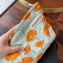 Beauty pick calla flower contrast color cosmetic bag bump texture double-layer jacquard inner bag large-capacity canvas storage bag female