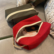 Beauty pick wild solid color portable makeup bag Portable large capacity canvas skin care finishing storage bag Red black
