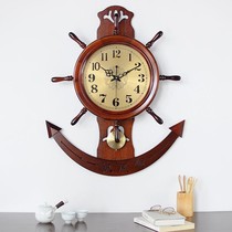 China Wind Creativity Ship Rudder Clocks Chinese Style Hung Clock Living Room Table Atmosphere Muted Retro Solid Wood Art Personality Clock