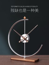 Modern simple walnut metal clock living room desktop clock ornaments new Chinese high-grade retro decorative clock