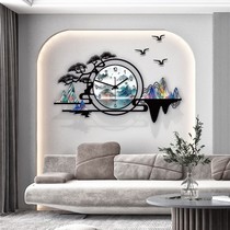 New Chinese timepiece hanging bell living room mute wall decoration landscape Chinese wind modern minimalist clock fashion home
