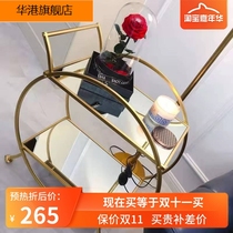 Nordic wrought iron mobile dining car Home modern side gold hotel restaurant round double shelf trolley