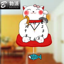 Cute Japanese fortune cat wall clock restaurant bedroom living room creative silent swing quartz clock