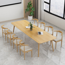 Nordic Large Solid Wood Meeting Table Strip Desk Chair Brief Modern Studio Talks Training Table Bench